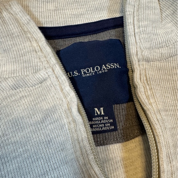 U.S. Polo Association Men's Cream Zip Up Sweater - Picture 3 of 9